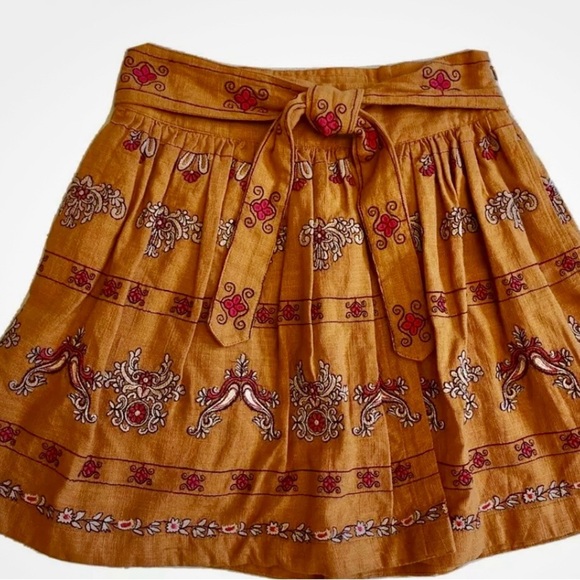 Anthropologie belt tie faux wrap embroidery work skirt size 12 embroidered party - Picture 1 of 11
